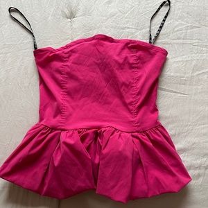 Missguided Pink Stretch Poplin Puff Hem Bandeau Top